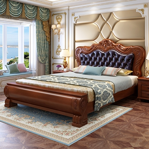 欧式实木床软靠主卧实木床1.8米双人床美式床储物婚床软床2米大床