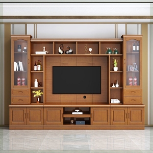实木电视柜组合墙柜中式客厅组装影视柜一体多功能