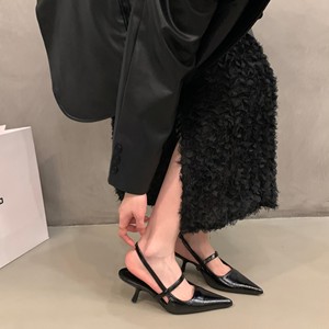 香港黑色高跟鞋尖头单鞋子女2024年新款春夏气质名媛法式包头凉鞋
