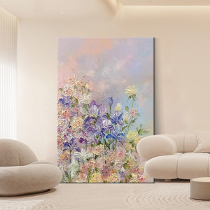 客厅抽象花卉牡丹肌理画玄关纯手绘油画走廊尽头挂画法式丙烯壁画