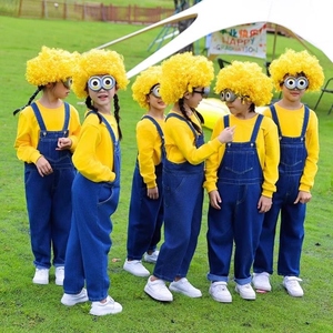 小黄人COS表演舞蹈服幼儿园儿童蓝牛仔背带裤班服元旦节演出服装