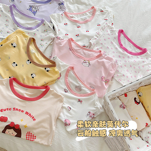 面包兔睡衣套装2024夏季新款韩版卡通男女童莫代尔天丝七分家居服