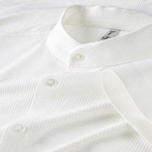 新中式夏季薄款华夫格立领白色衬衫男士短袖修身休闲无痕中山衬衣