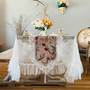 新款白色蕾丝餐桌布长方形茶几台布圆桌布电视柜盖巾定做方形桌布