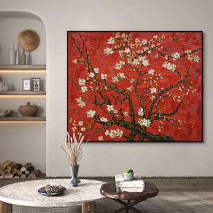 红色梵高杏花手绘油画客厅大幅装饰画名画抽象肌理画法式花卉挂画