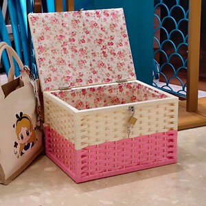 手工编织收纳箱带锁