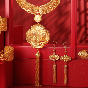 锦泰熹古法手工黄金 足金999精品婚庆五件套金凤戏牡丹套装