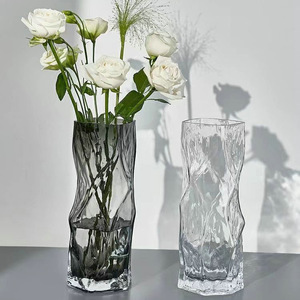 ins风高级感透明几何立体褶皱玻璃花瓶餐桌摆件客厅插花水养鲜花