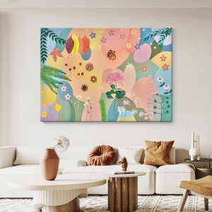 多巴胺纯手绘油画奶油风抽象花卉客厅装饰画横版马蒂斯卧室挂画