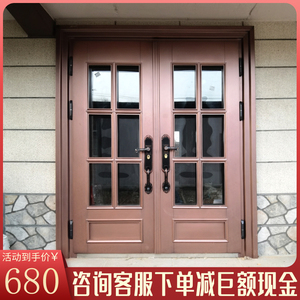 厂家直销锌合金入户门露台不锈钢双开防盗门大门玻璃门别墅门定制