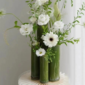 新鲜竹筒花瓶婚礼插花创意特色摆件造景装饰小竹子器天然花艺道具