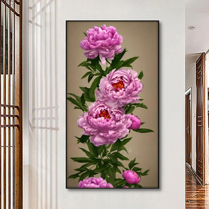 玄关牡丹装饰画竖版花开富贵