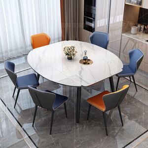 实木餐桌岩板餐桌家用饭桌可折叠变圆桌变马肚长桌方圆两用可伸缩