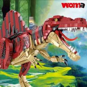 沃马积木大型恐龙世界霸王龙三角龙儿童仿真动物模型积木男孩玩具