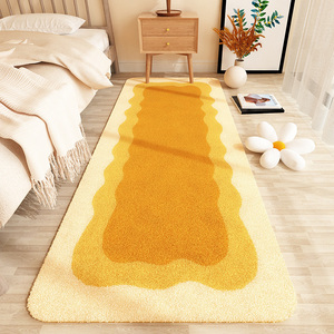 黄色地毯卧室2024新款床边主卧房间床尾加厚长条短毛橘色地垫客厅