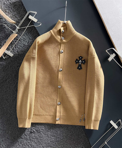 欧美22秋冬克罗心63十字架五金男士针织长袖羊毛开衫休闲毛衣外套