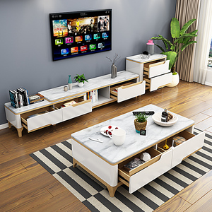 顾家家居北欧大理石茶几电视柜客厅组合套装烤漆现代简约可伸缩电