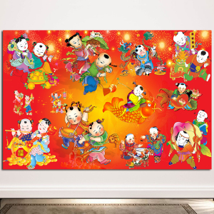 百子图挂画子孙满堂福娃赐福多子多福心想事成新婚房卧室墙贴壁画