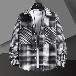 100%纯棉长袖衬衫男士春秋季新款高品质色织格子衬衣学生夹克外套