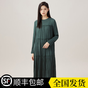 哥弟阿玛施正2024商场同款春秋新款压褶长袖洋装连衣裙女5500445