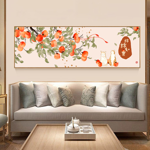 5d钻石画满钻新款中式客厅横版柿柿如意点钻画砖石画手工贴十字绣