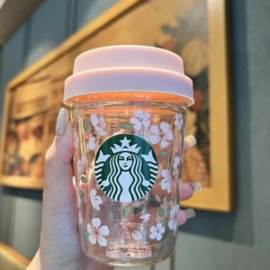 2024星巴克韩国樱花季粉色限定双层玻璃杯猫爪马克杯小绿咖啡水杯