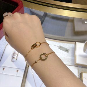 cartier卡地亚 love 圆饼手链 18k玫瑰金手饰 黄金双链手环