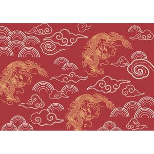 金色祥云墙纸古典中国风红色龙纹图案酒店客厅电视背景墙壁纸墙布