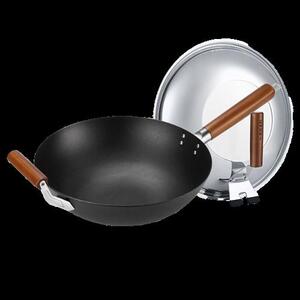 美珑美利(millenarie)黑晶石铁锅30/32cm炒锅少油烟平底炒菜!