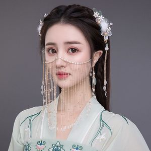 遮脸面纱古风蒙面古装面具半脸女面帘头饰仙气挂耳汉服流苏古代罩
