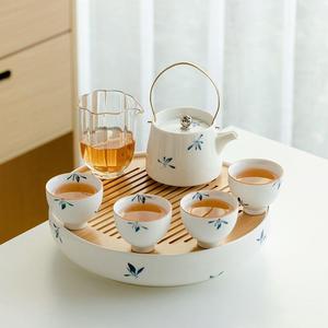 手绘功夫茶具套装家用客厅轻奢现代盖碗茶壶泡茶带烧水煮茶壶礼盒