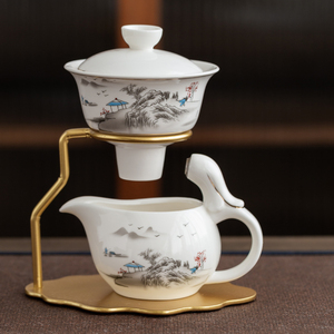 陶瓷全自动懒人茶具磁吸出水羊脂玉功夫茶具盖碗茶杯套装家用防烫