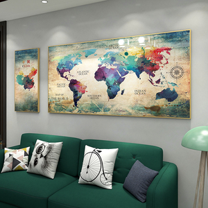 现代欧美潮流涂鸦风抽象中国世界地图装饰工作室客厅壁画大幅挂画