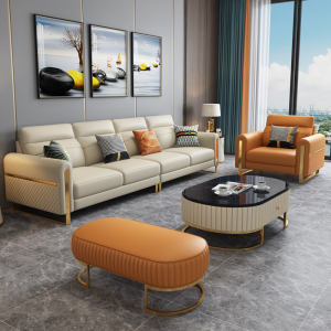 双虎家私轻奢真皮沙发现代简约小户型客厅高端直排四人位头层牛皮