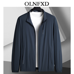 OLNFXD冰丝长袖外套中年男士大码宽松立领防晒服速干透气夏季夹克