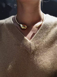 韩国小众设计金属极简时髦水滴状项圈金色银色高级感choker颈链