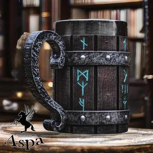 德国复古木桶啤酒杯维京人海盗大容量酒杯个性收藏viking tankard