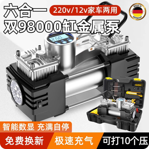 德国车载充气泵汽车用便携式12v车家用220v大功率电动双缸打气筒