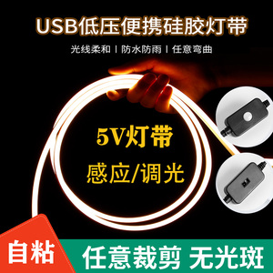 USB5v灯带led灯条硅胶嵌入式电池款式自粘不插电宿舍模型5V充电宝
