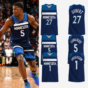 森林狼队城市版5号爱德华兹球衣男1号李凯尔27号戈贝尔篮球服套装