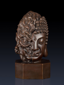 纯黄铜一念之间摆件工艺品半佛半魔礼品书桌办公室家居装饰品礼品