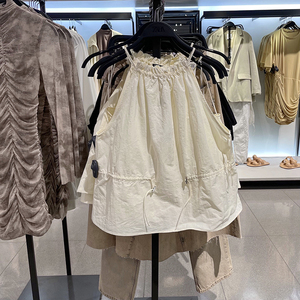 现货data zara夏季新款女装卡扣露肩挂脖短款背心上衣7385007 712