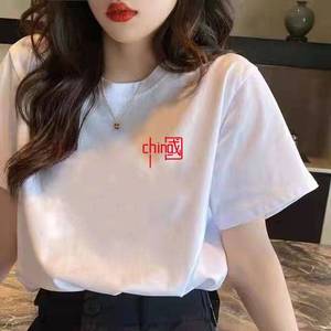 中国风大码短袖t恤女2024年新款夏季纯棉国潮体桖半袖红色上衣ins