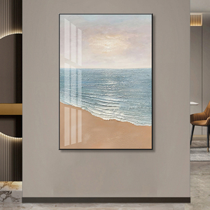 海边海浪客厅落地装饰画高级肌理油画走廊入户墙壁画抽象玄关挂画