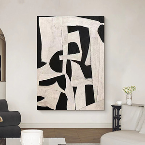 大芬村现代抽象手绘油画客厅玄关侘寂风装饰画黑白拼接色肌理挂画