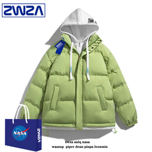 ZWZA NASA牛油果绿棉衣男款年轻冬季加厚潮羽绒棉服男假两件外套