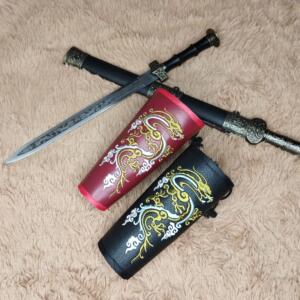 古装剑客武士绣花龙纹护腕护臂汉服男女配饰红黑真皮中国古风饰品