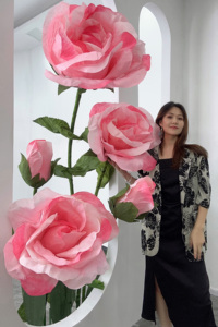 巨型粉玫瑰纸花艺婚礼大玫瑰道具商场摆件网红橱窗布置装饰