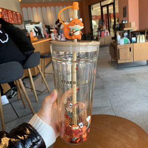 星巴克韩国木盖小熊梅森咖啡农双层玻璃大容量吸管杯咖啡杯礼物