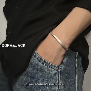 DORA&JACK纯手工足银999手镯男生款细圈小手腕男士纯银手环开口式